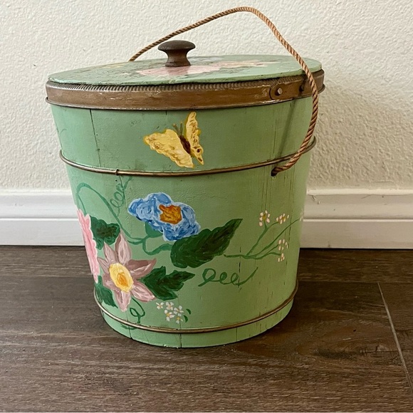 Floral Green Decorative wooden Bucket - Picture 1 of 13
